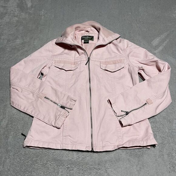 Eddie Bauer Jacket Womens Medium Pink Canvas‎ Zip Up Midweight Cotton - Picture 1 of 10